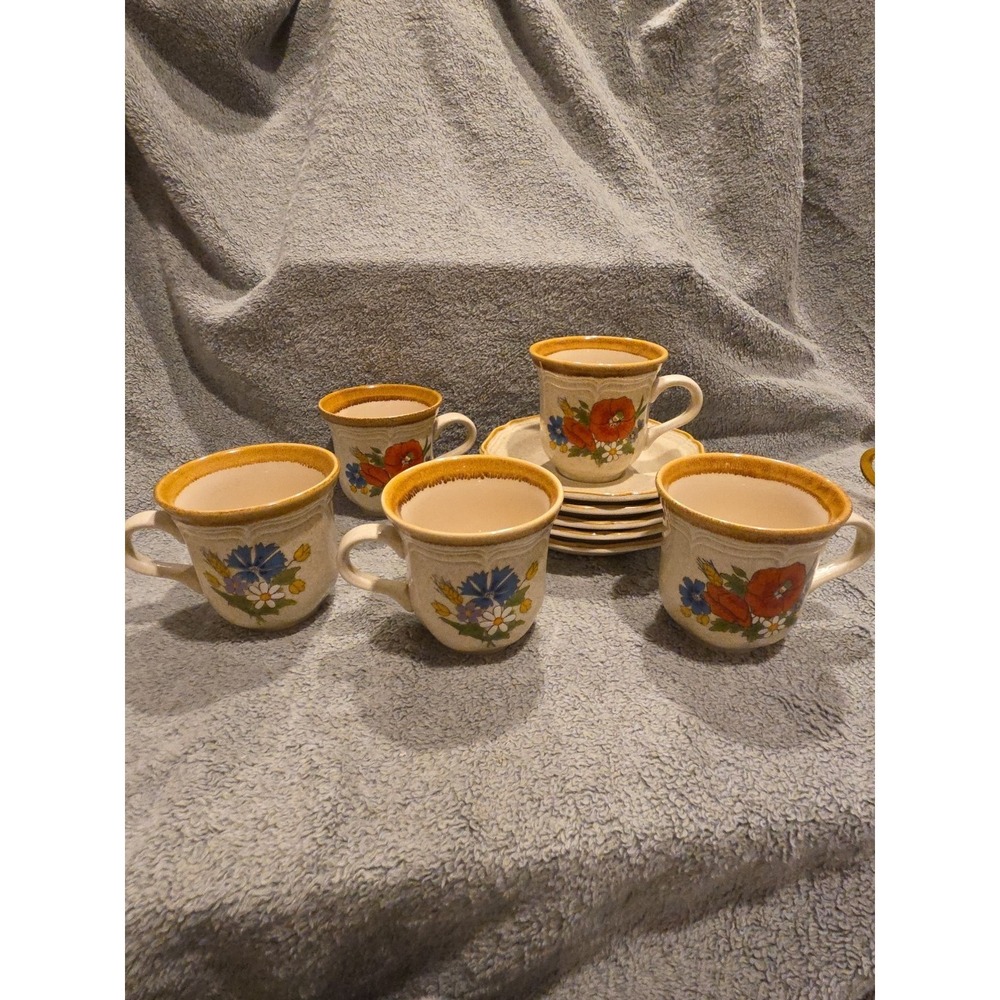 Mikasa Garden Club Cups And Saucers Set Of 5‎ Vintage Meadow Melody